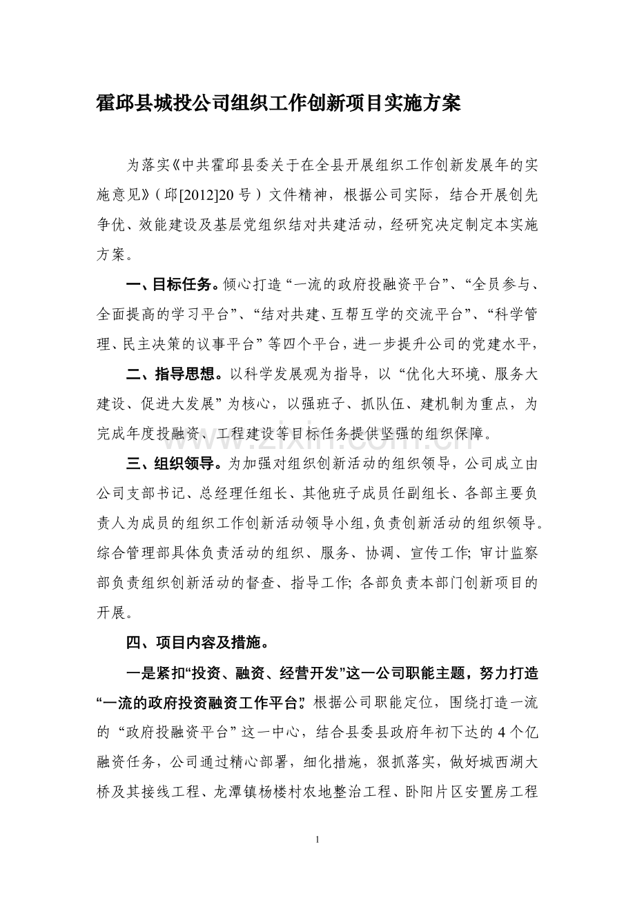 公司组织创新项目实施方案.doc_第1页