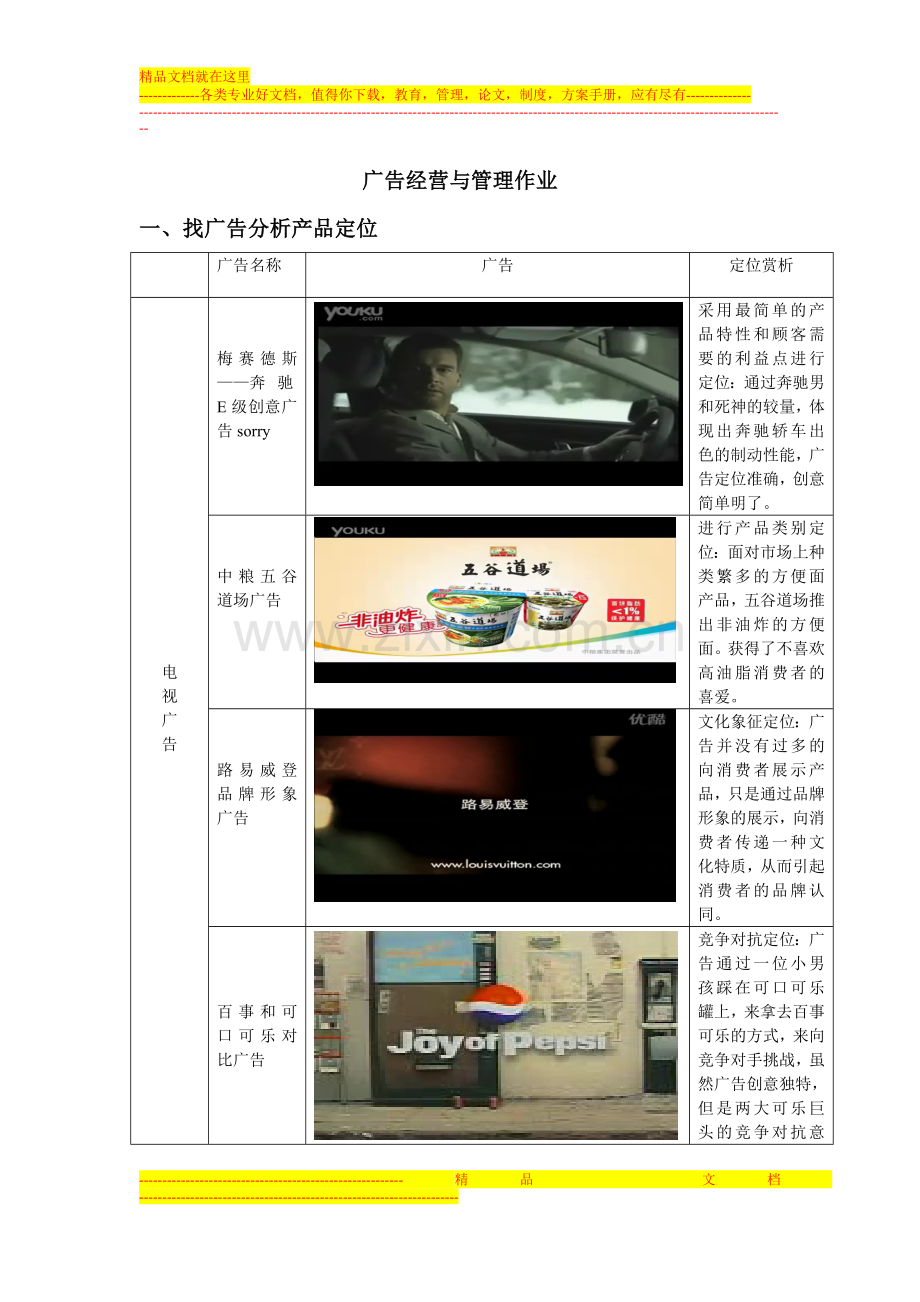 广告经营与管理作业.doc_第1页