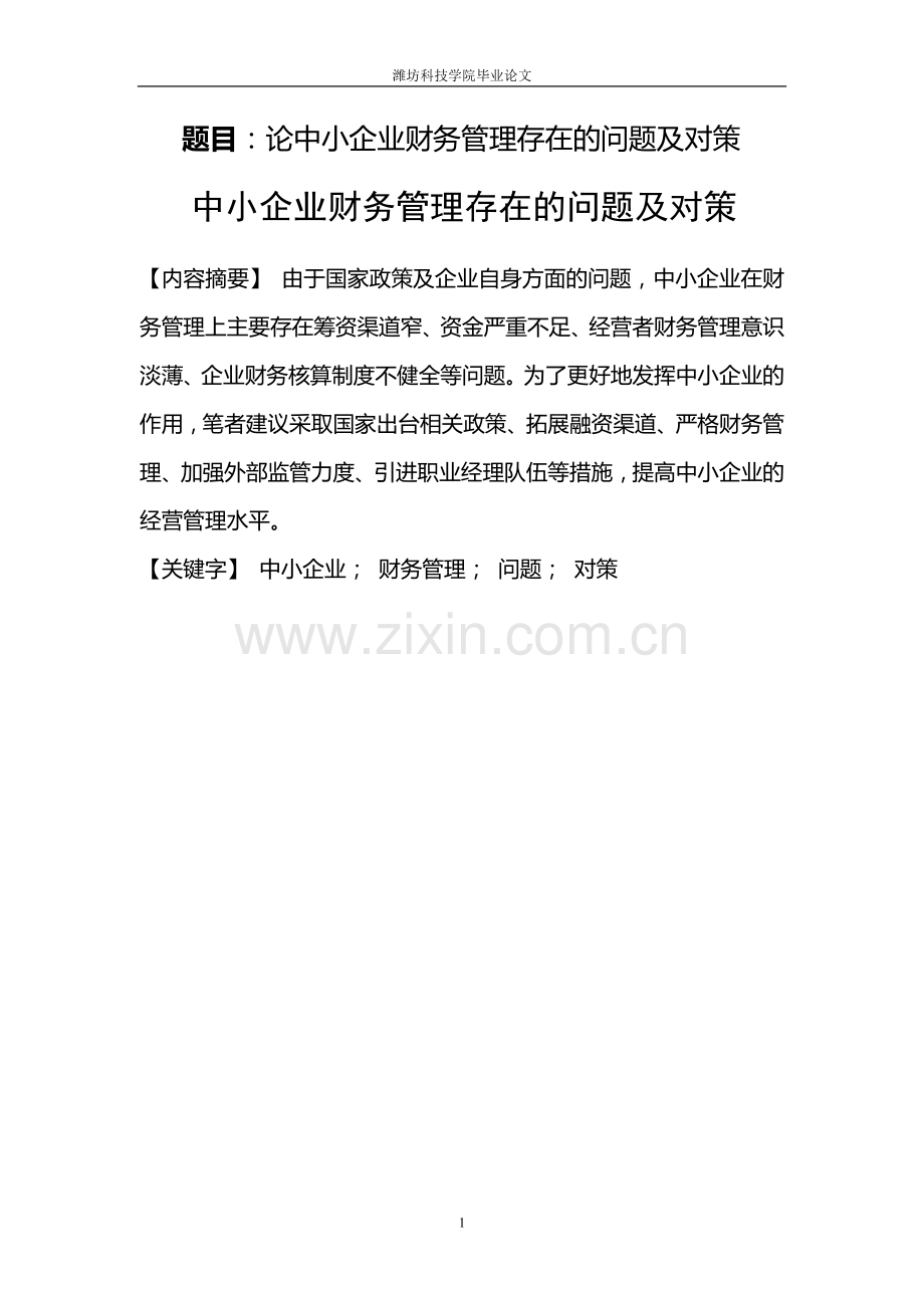 论中小企业财务管理存在的问题.doc_第1页