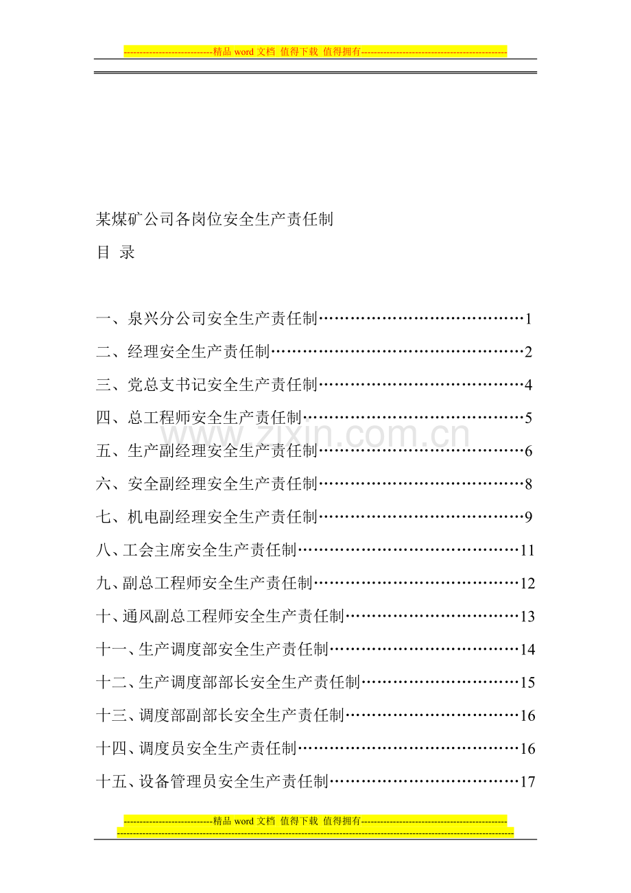 某煤矿公司各岗位安全生产责任制.doc_第1页