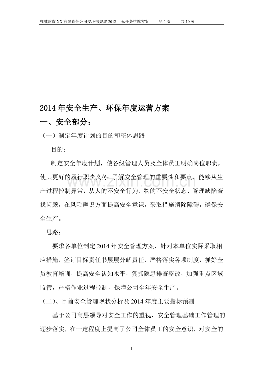 2014年安全生产年度运营方案(定).doc_第1页