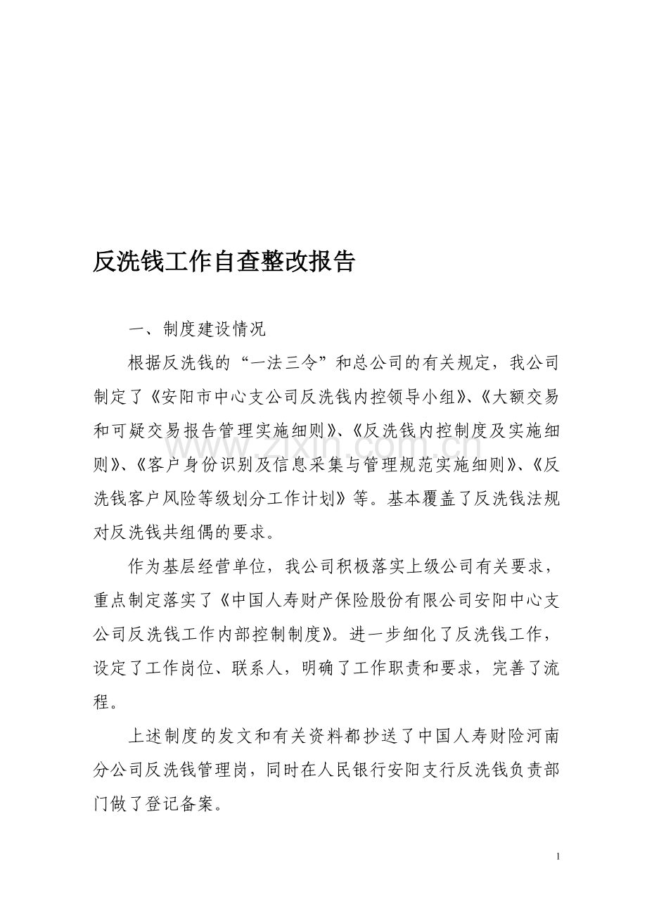 反洗钱工作自查整改报告.doc_第1页