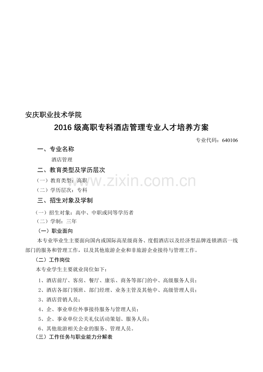 2016酒店管理专业人才培养方案1.doc_第1页