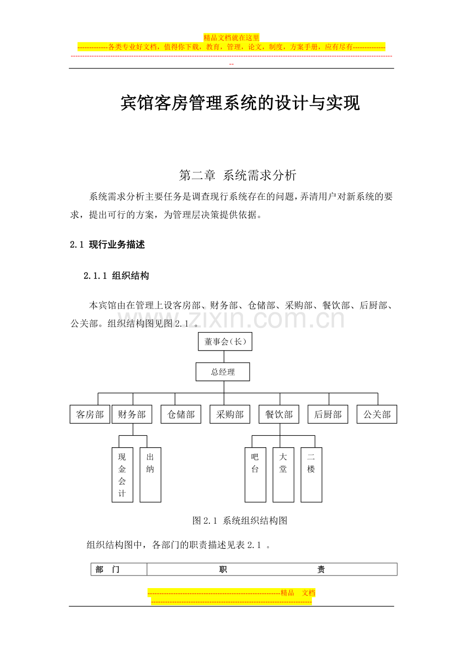 宾馆客房管理系统的设计与实现db.doc_第1页