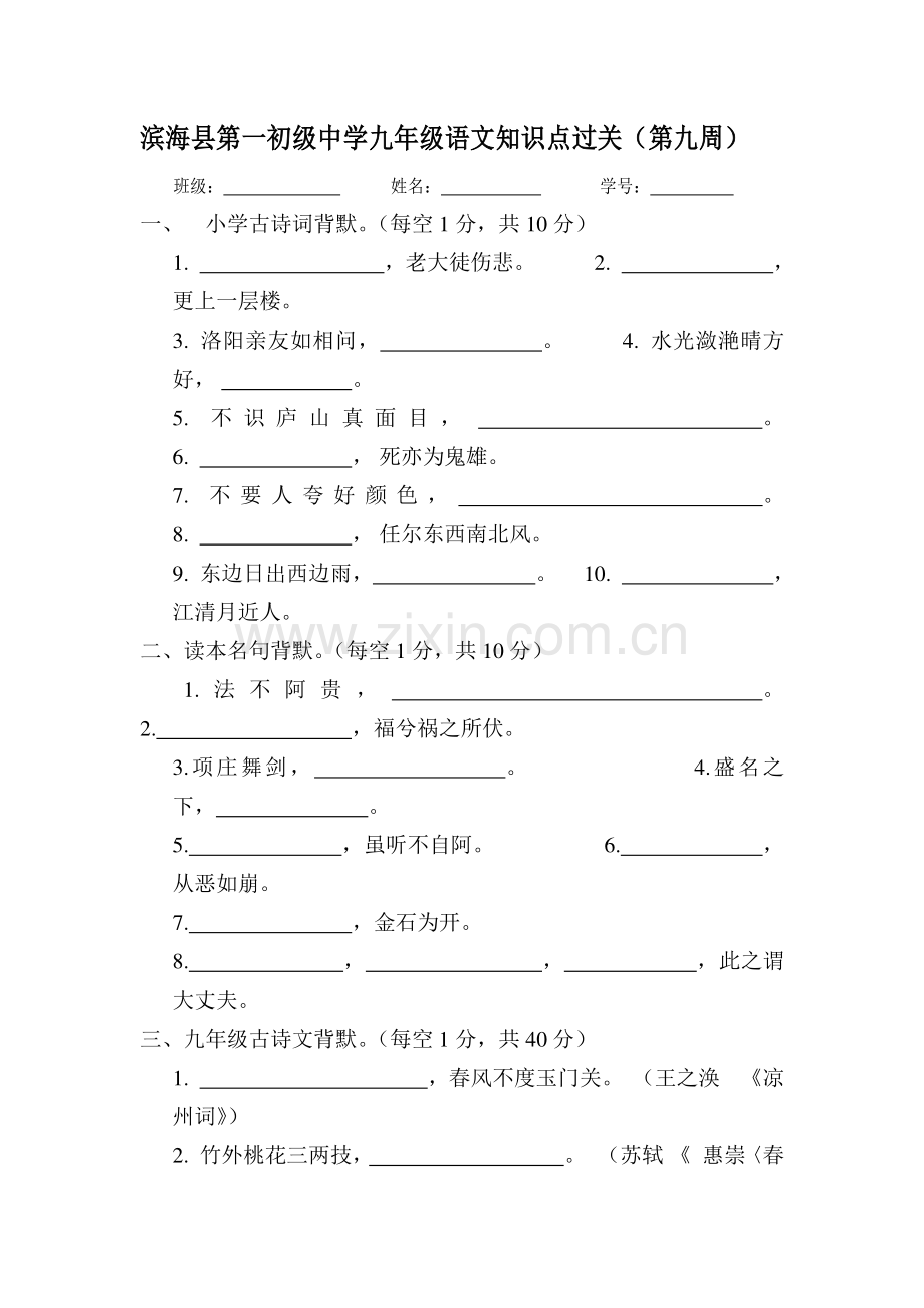 九年级语文下册知识点过关练习.doc_第1页