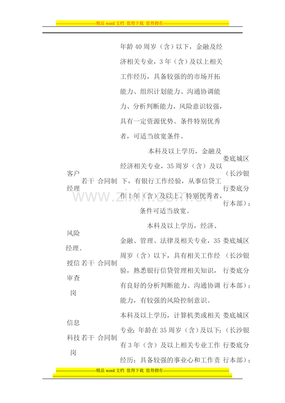 2015年长沙银行娄底分行社会公开招聘岗位.doc_第2页