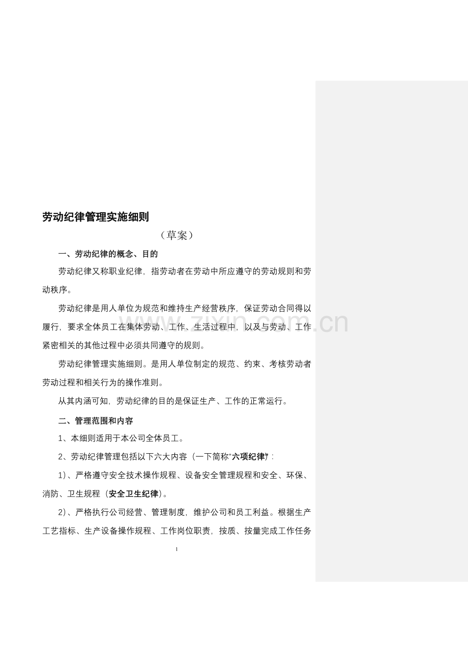 劳动纪律管理实施细则.doc_第1页