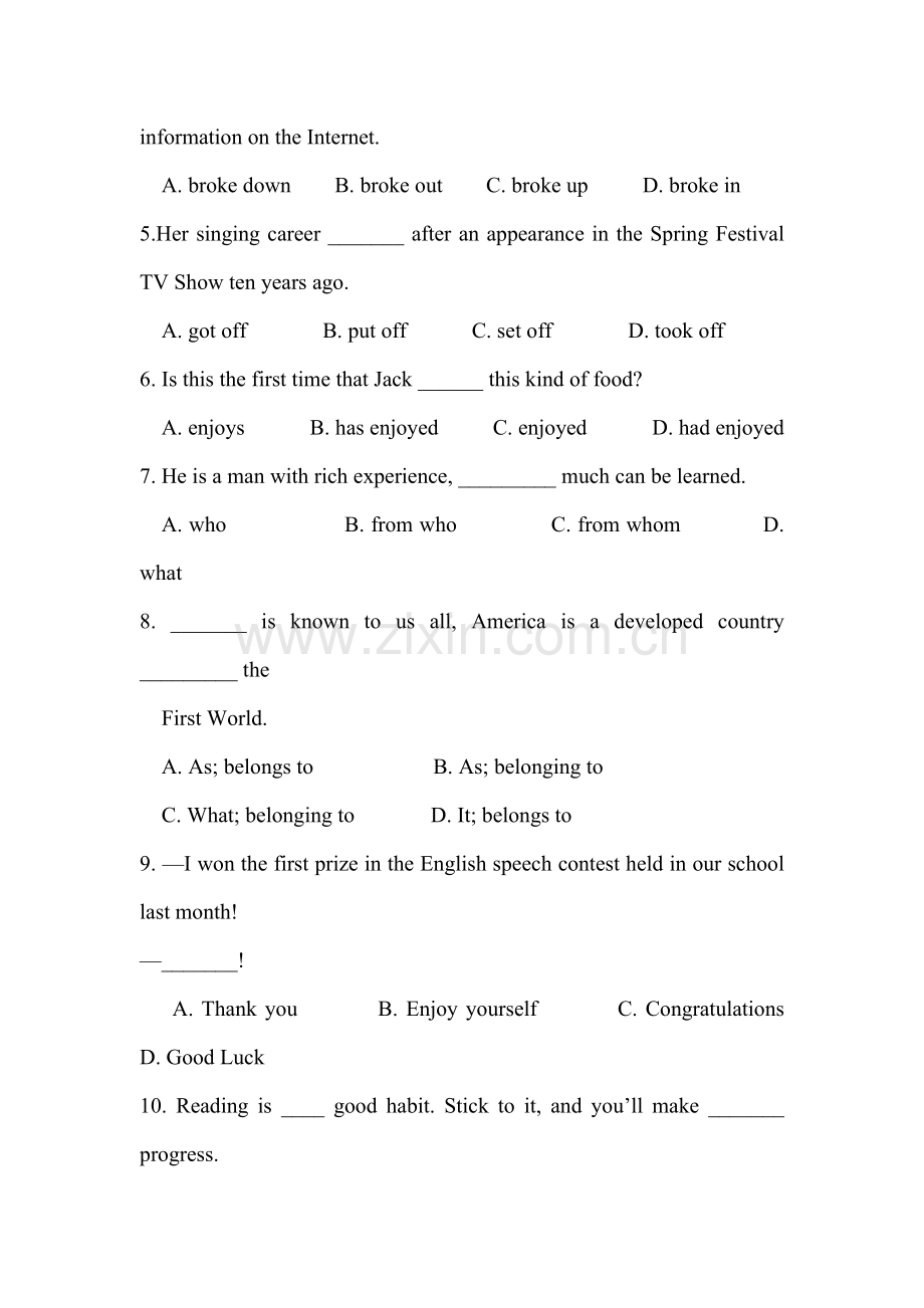 新课标版2015-2016学年高一英语上册期末考试试题.doc_第2页