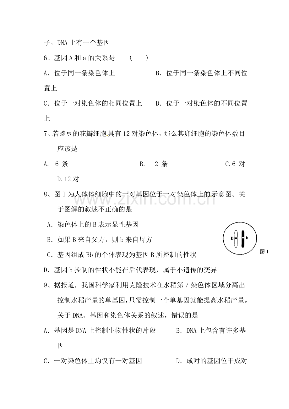 八年级生物性状遗传的物质基础同步测试题.doc_第2页