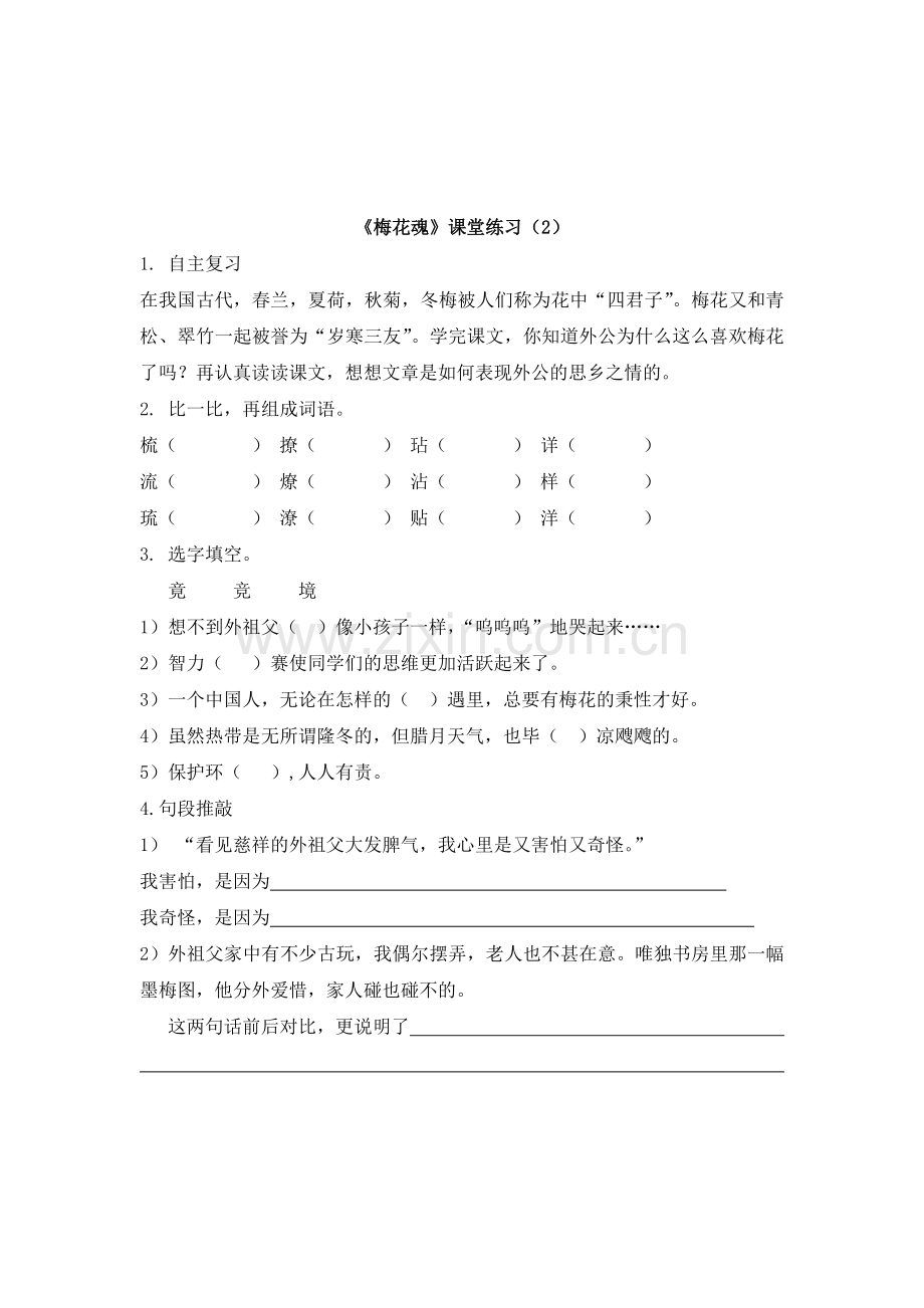 五年级语文梅花魂练习题1.doc_第1页