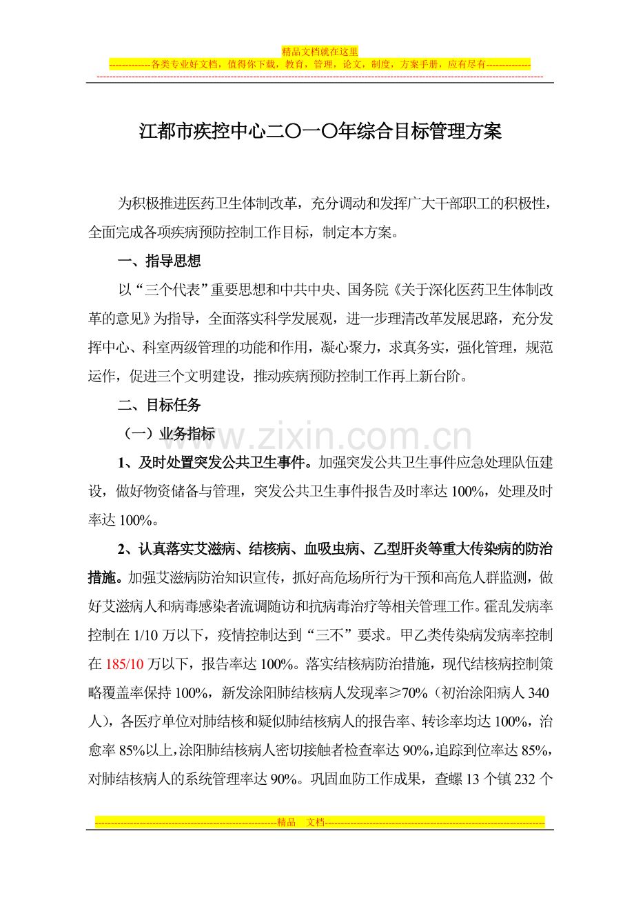 江都市疾控中心二〇一〇年综合目标管理方案.doc_第1页