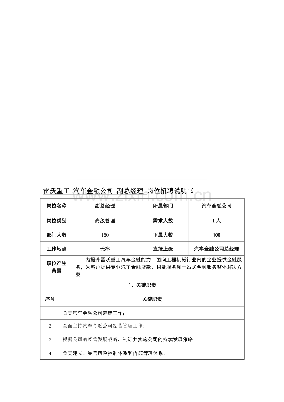 汽车金融总经理岗位说明书.doc_第1页