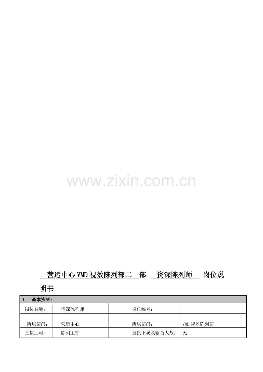 岗位说明书--资深陈列师(2015改).doc_第1页
