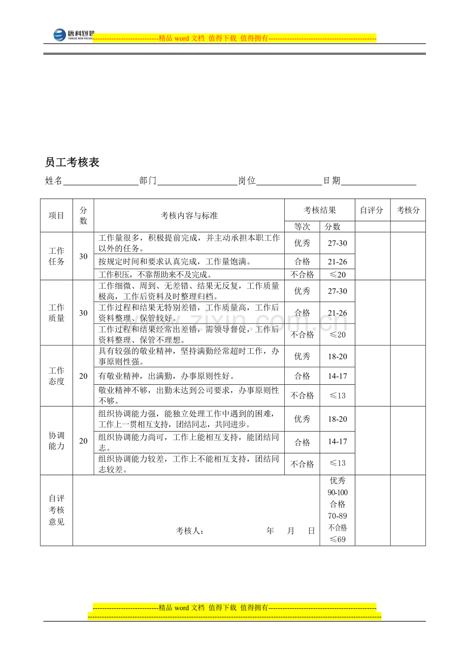 公司员工考核表..doc_第1页