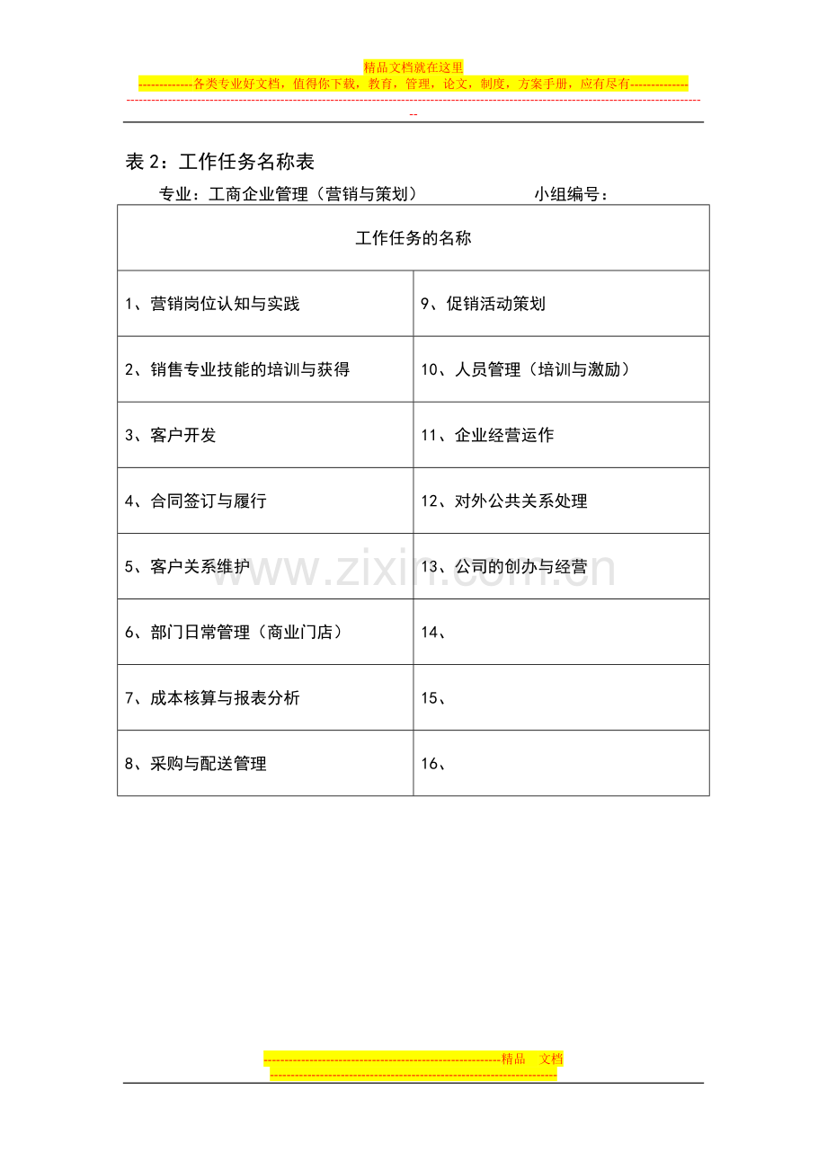 工商企业管理(营销与策划)专业典型工作任务描述表(任务1-13).doc_第1页