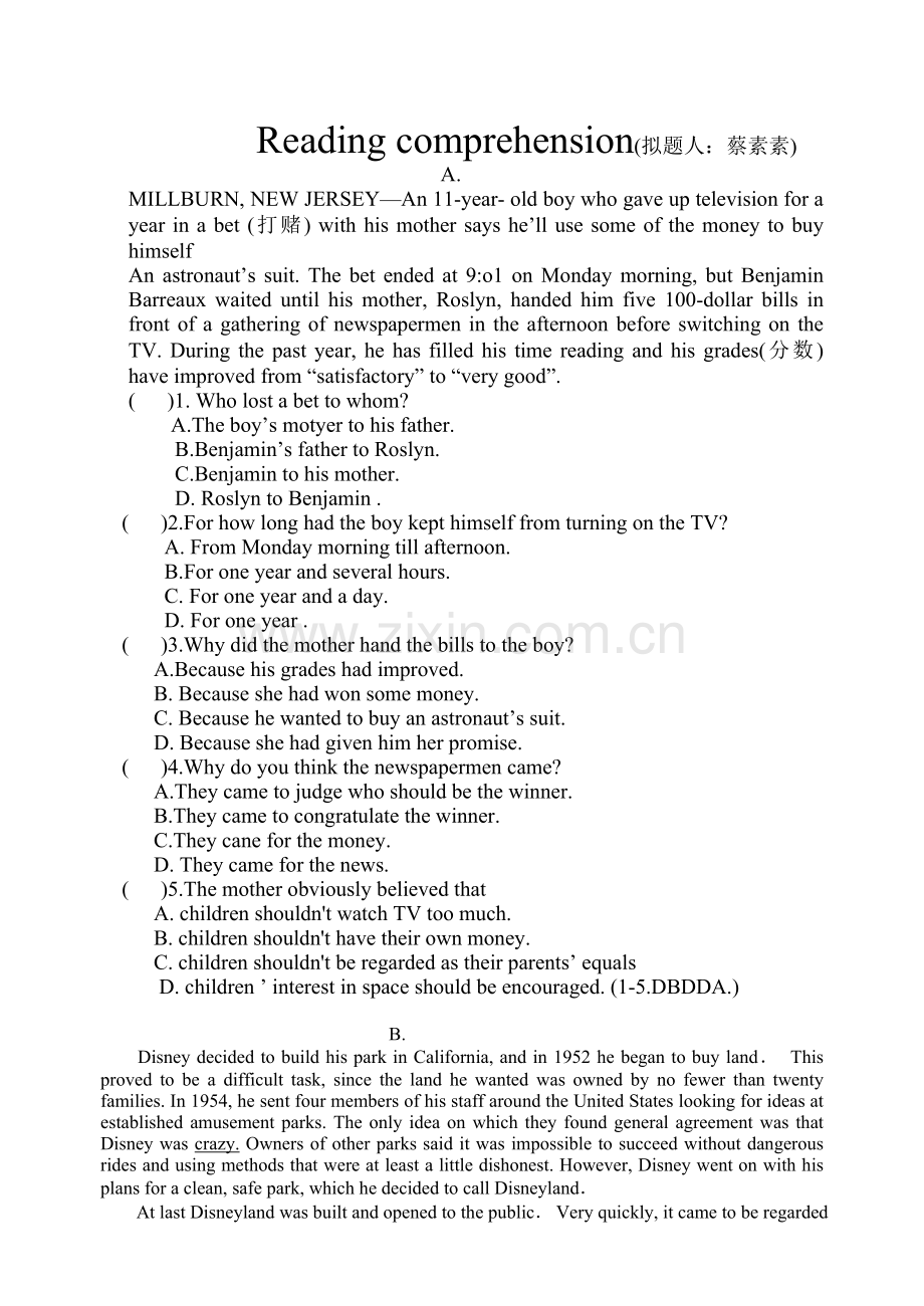 高一上学期英语Reading-comprehension.doc_第1页