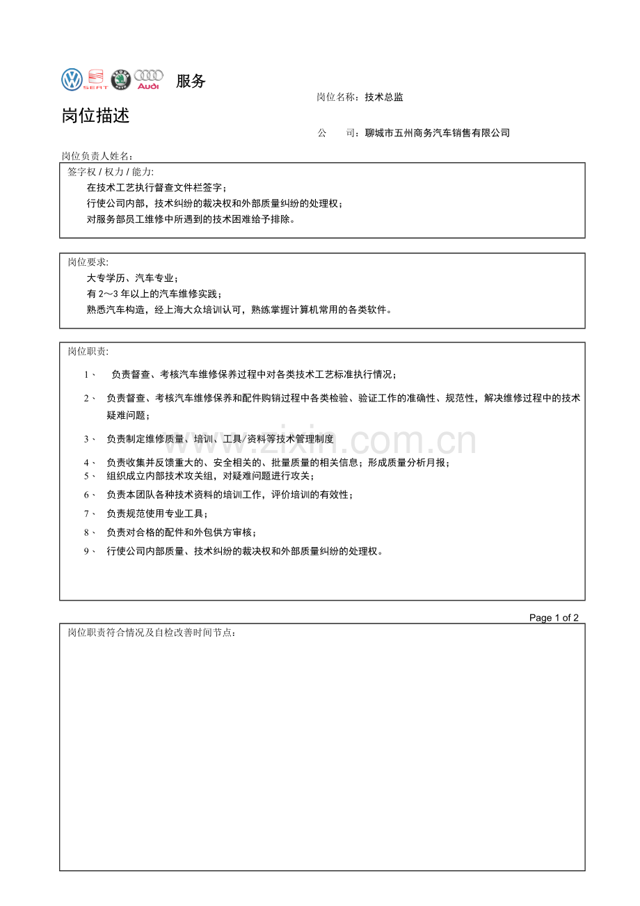 岗位描述及自检改善-技术总监.doc_第1页