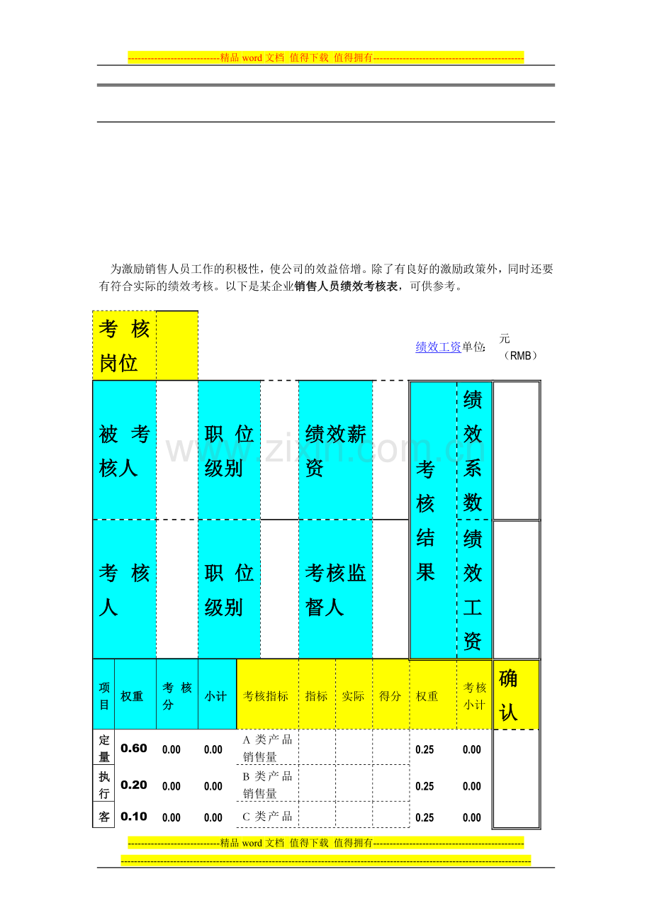销售人员绩效考核表格.doc_第1页