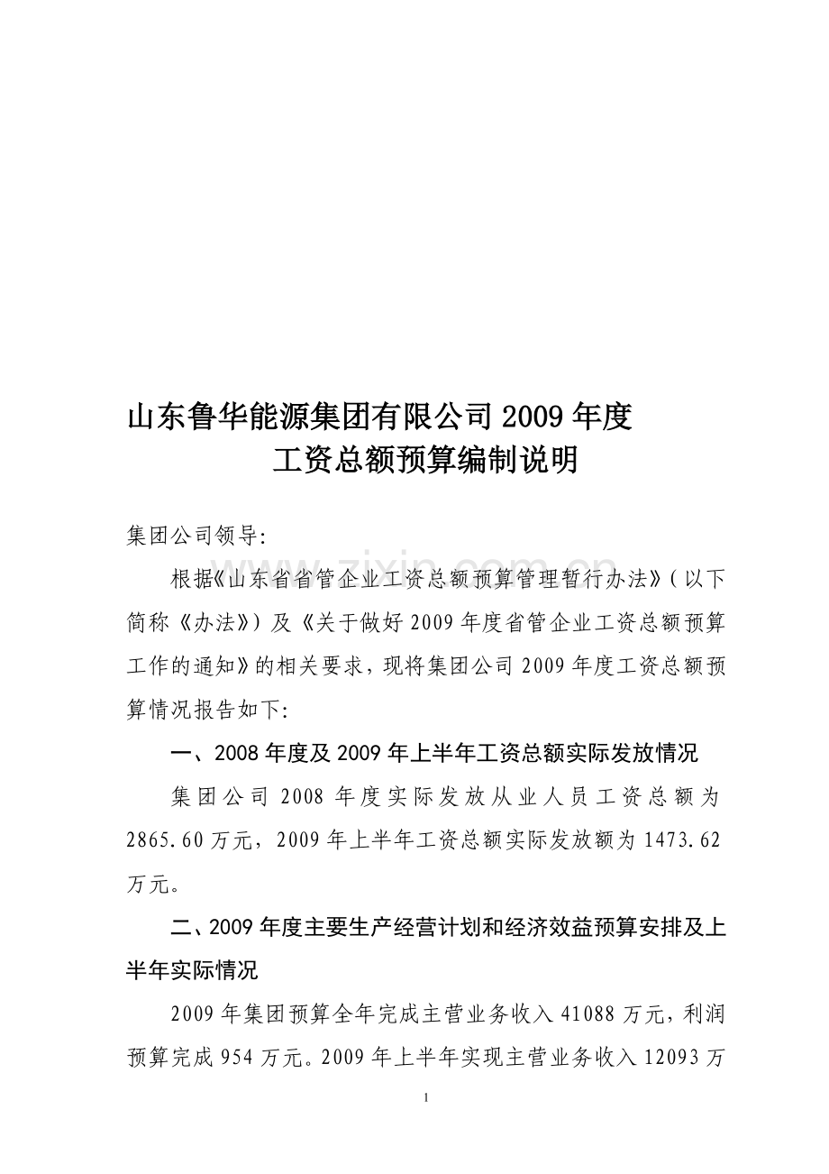工资总额预算说明(集团).doc_第1页