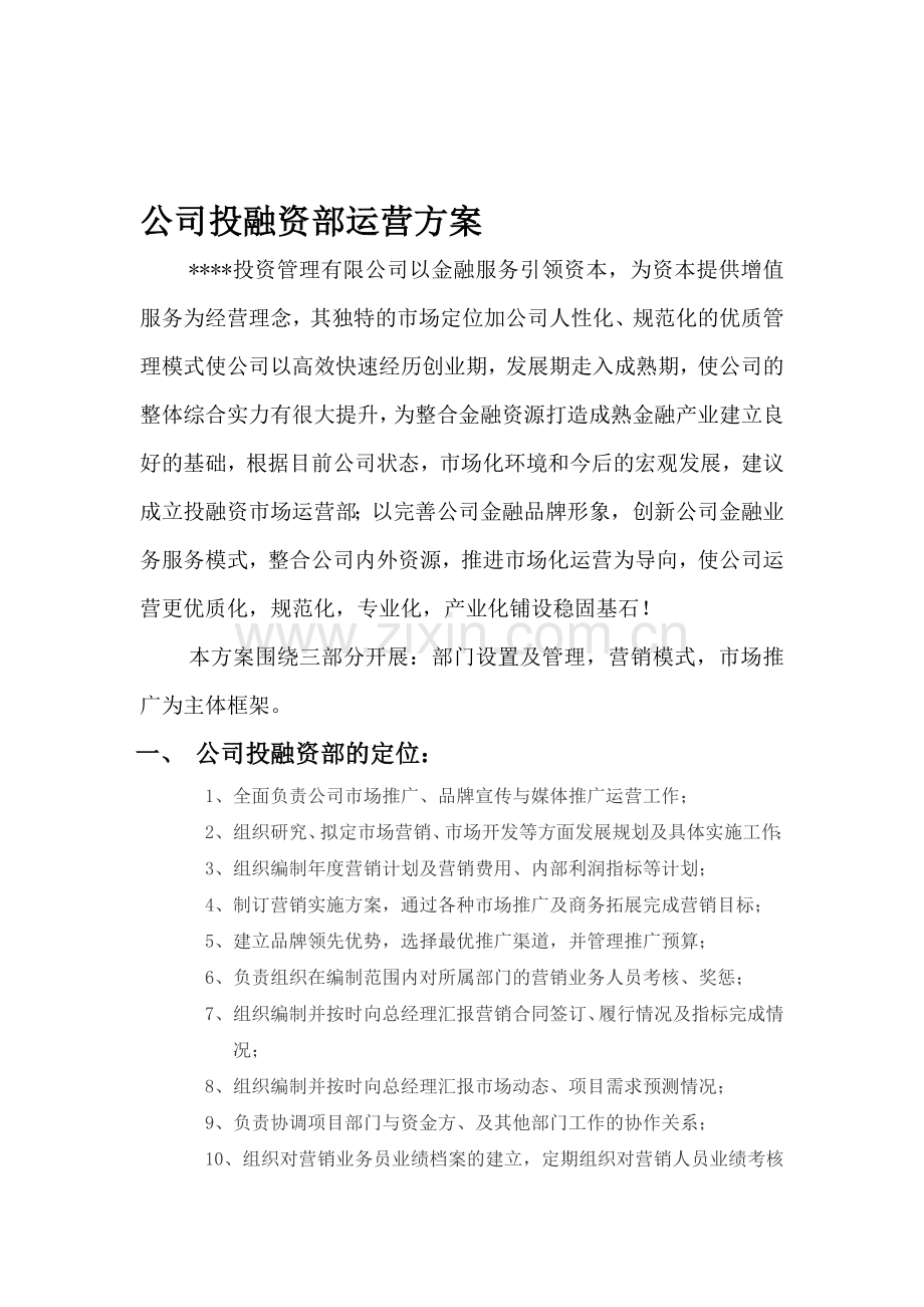 投融资市场部运营方案.doc_第1页