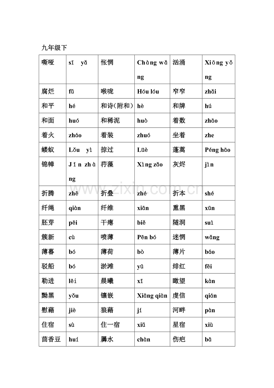 九年级语文下册语音复习检测试题.doc_第1页
