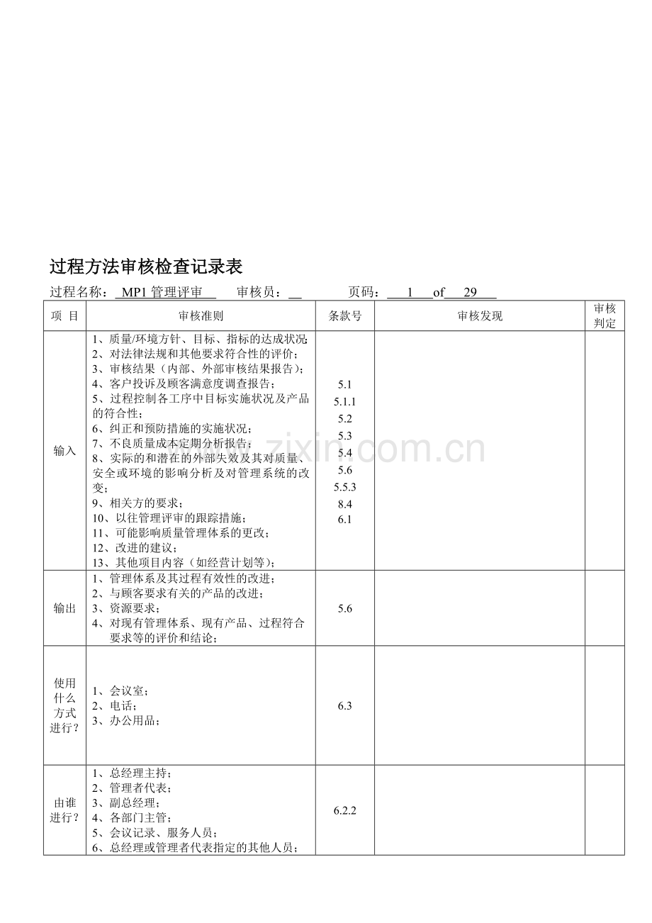 TS16949过程方法内审检查表.doc_第1页