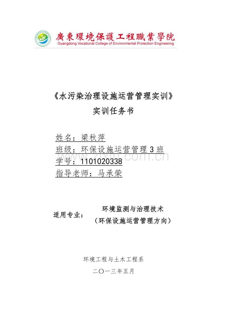 水污染设施运营管理实训报告.doc_第1页