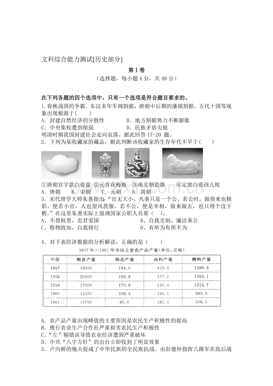 江西省万载二中2016届高三历史下册综合能力测试题6.doc_第1页