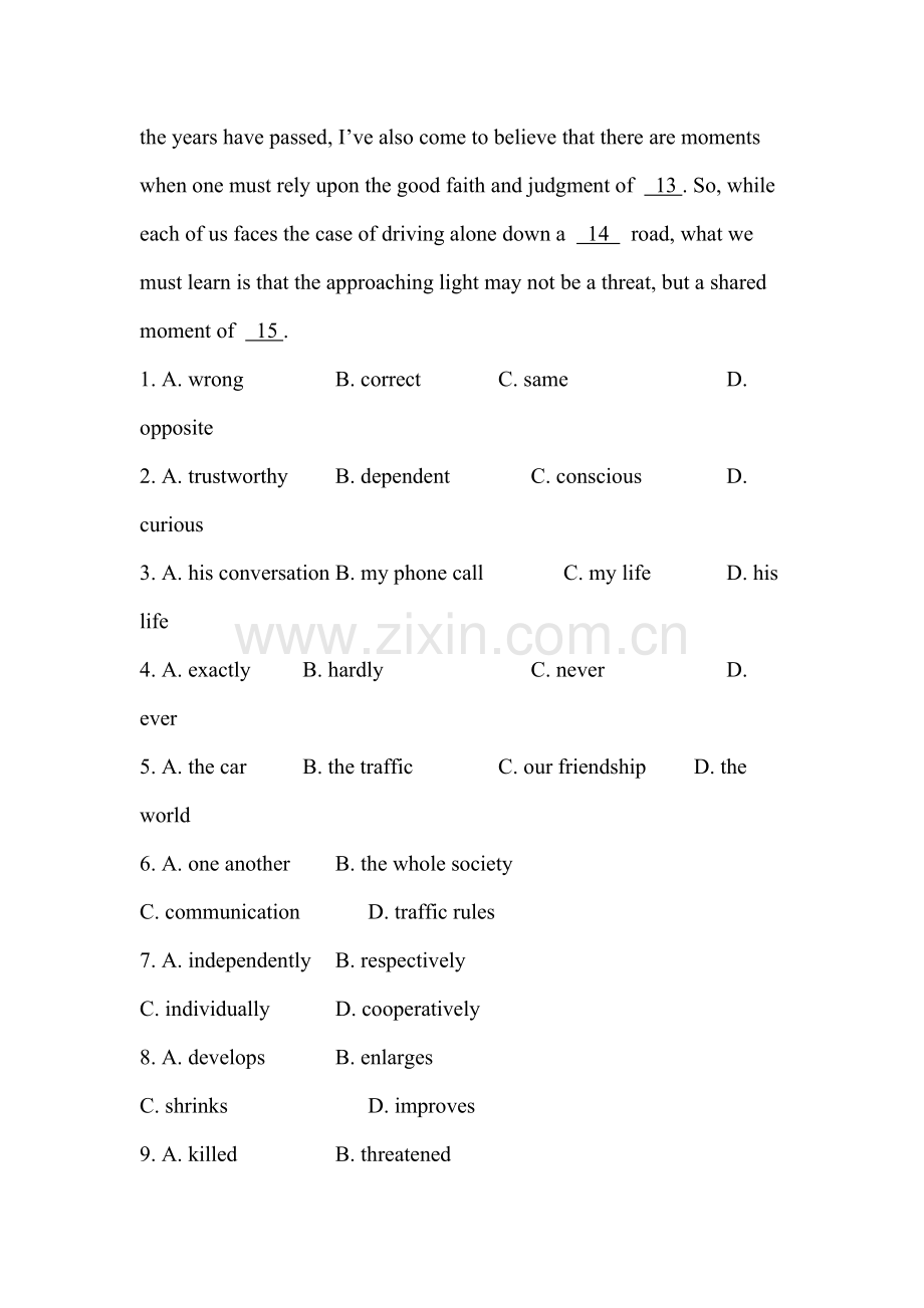 2016届高考英语第二轮完形填空训练6.doc_第2页
