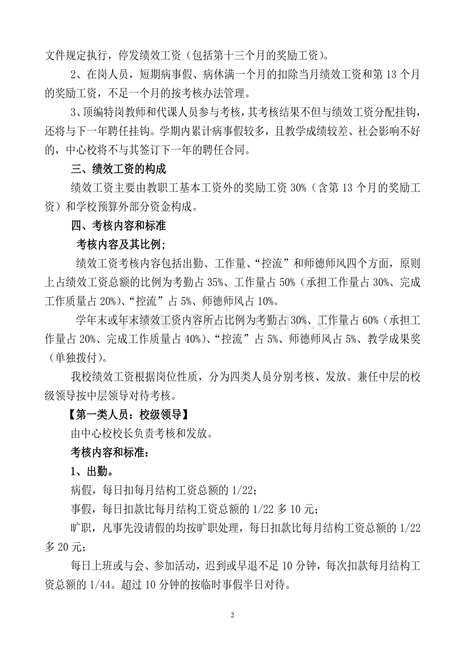 双辽市王奔镇中心小学校绩效工资分配实施方案.doc_第2页