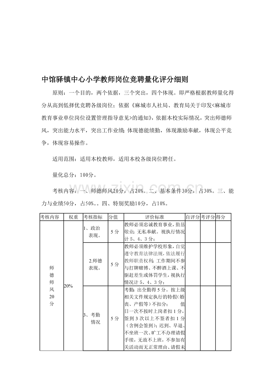 中馆驿镇中心小学教师岗位竞聘量化评分细则.doc_第1页