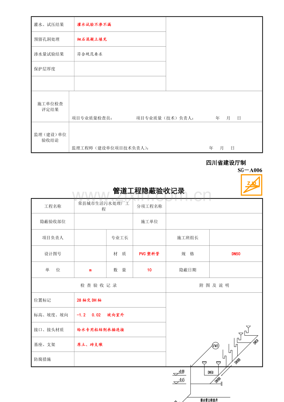 SG-A006管道工程隐蔽验收记录.doc_第2页
