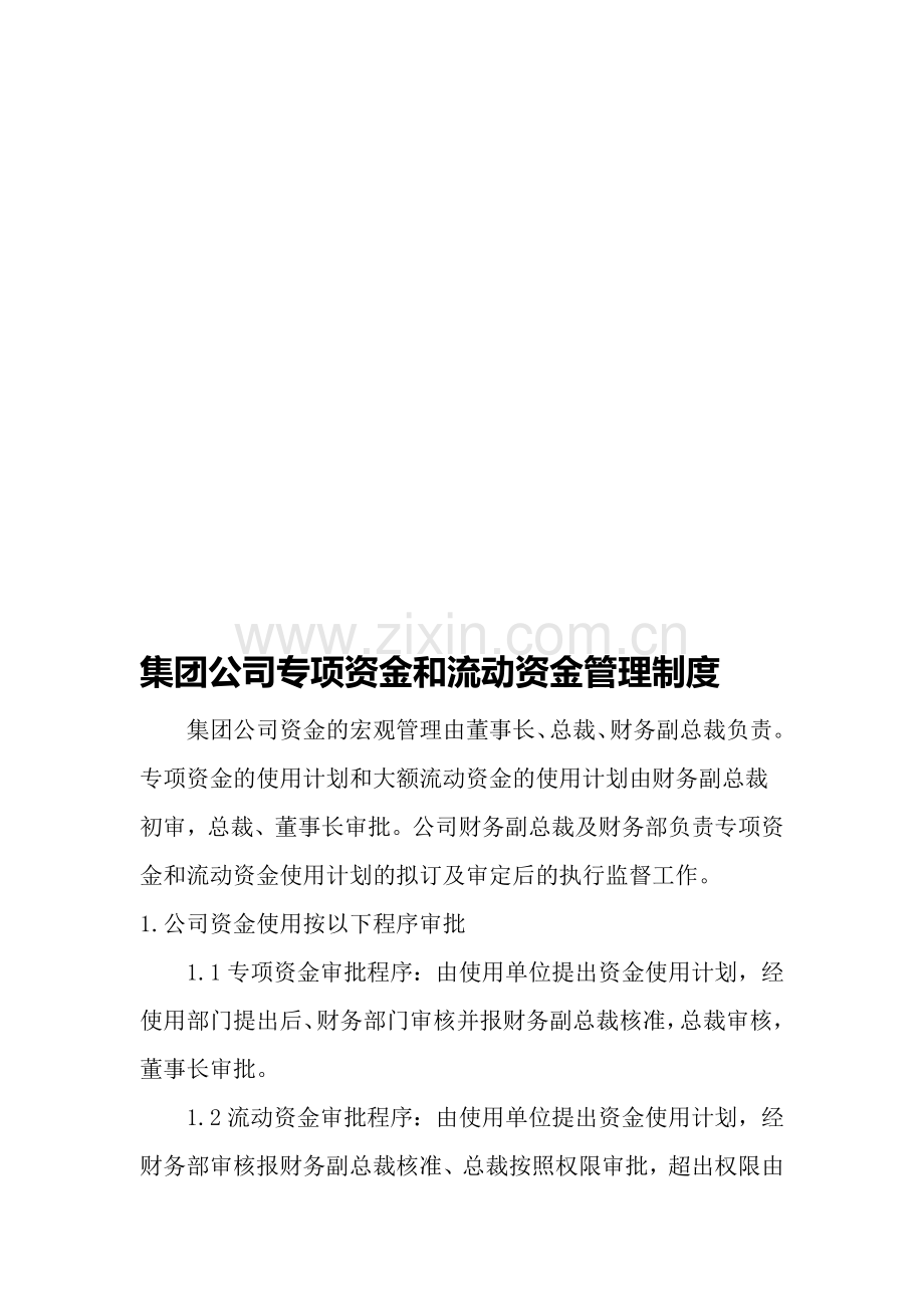 集团公司专项资金和流动资金管理制度.doc_第1页