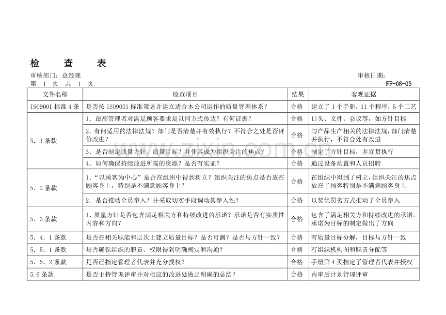 ISO管理评审及检查表.doc_第1页