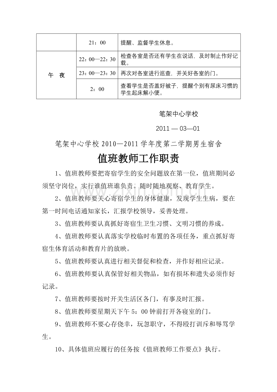 笔架中心学校宿舍值日教师工作安排、职责.doc_第2页