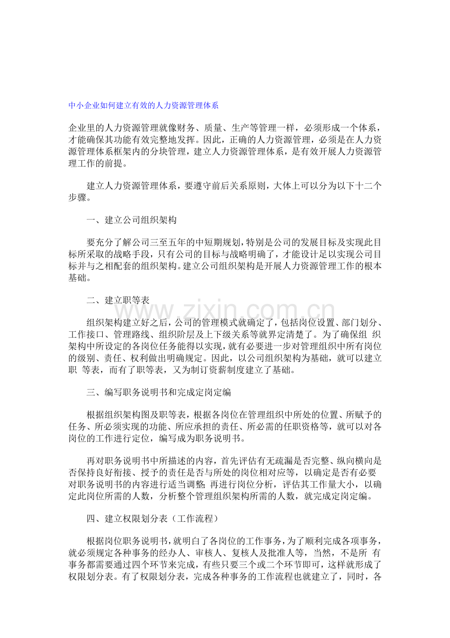 中小企业如何建立有效的人力资源管理体系.doc_第1页