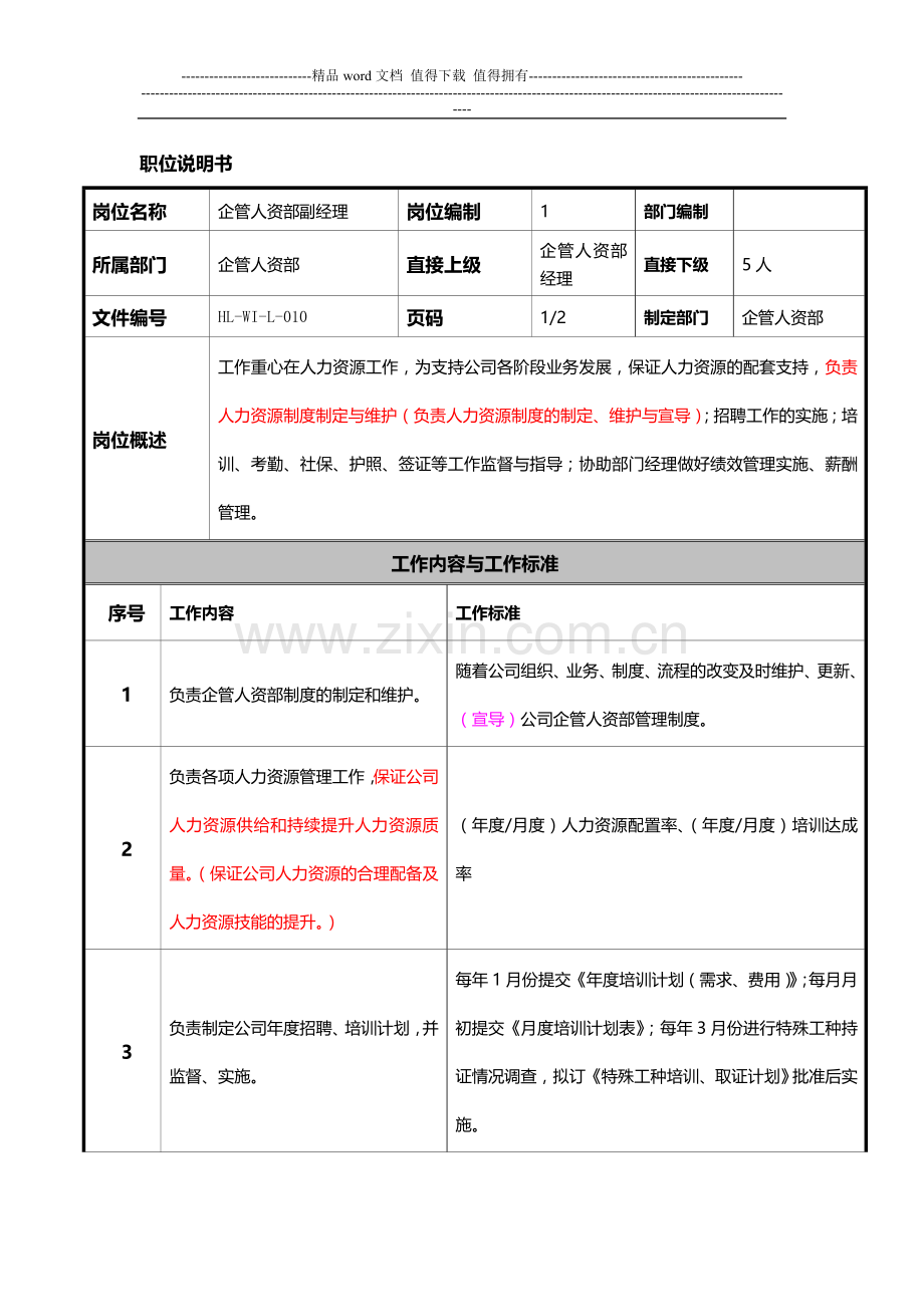 企业经理岗位说明书.doc_第1页