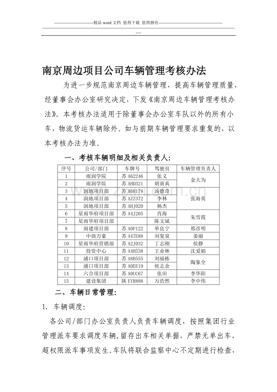 南京周边项目公司车辆管理考核办法..doc_第1页