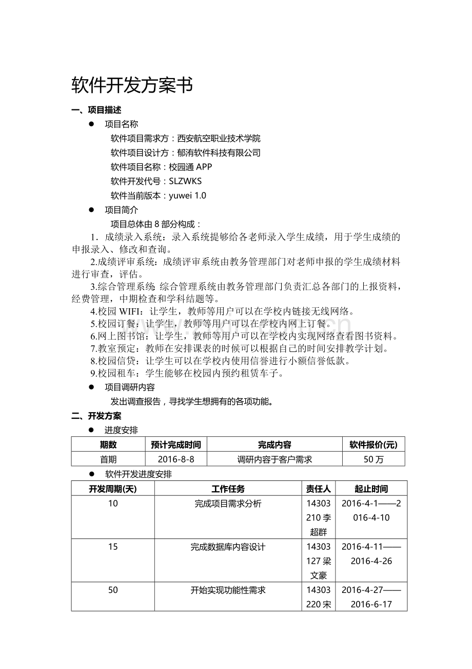 郁洧软件科技有限公司-校园通APP软件开发方案书.doc_第1页