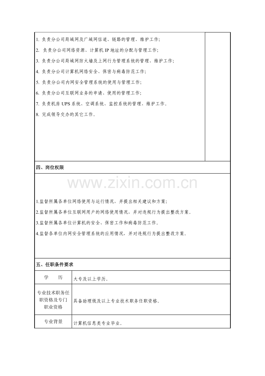 岗位工作说明书(科技与信息管理中心网络管理岗).doc_第2页