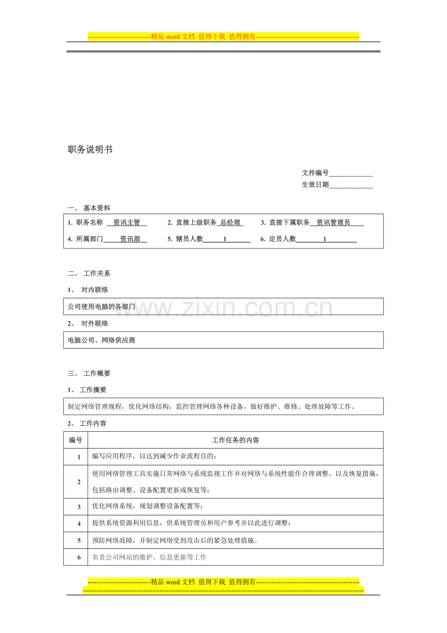 资讯主管职责.doc_第1页