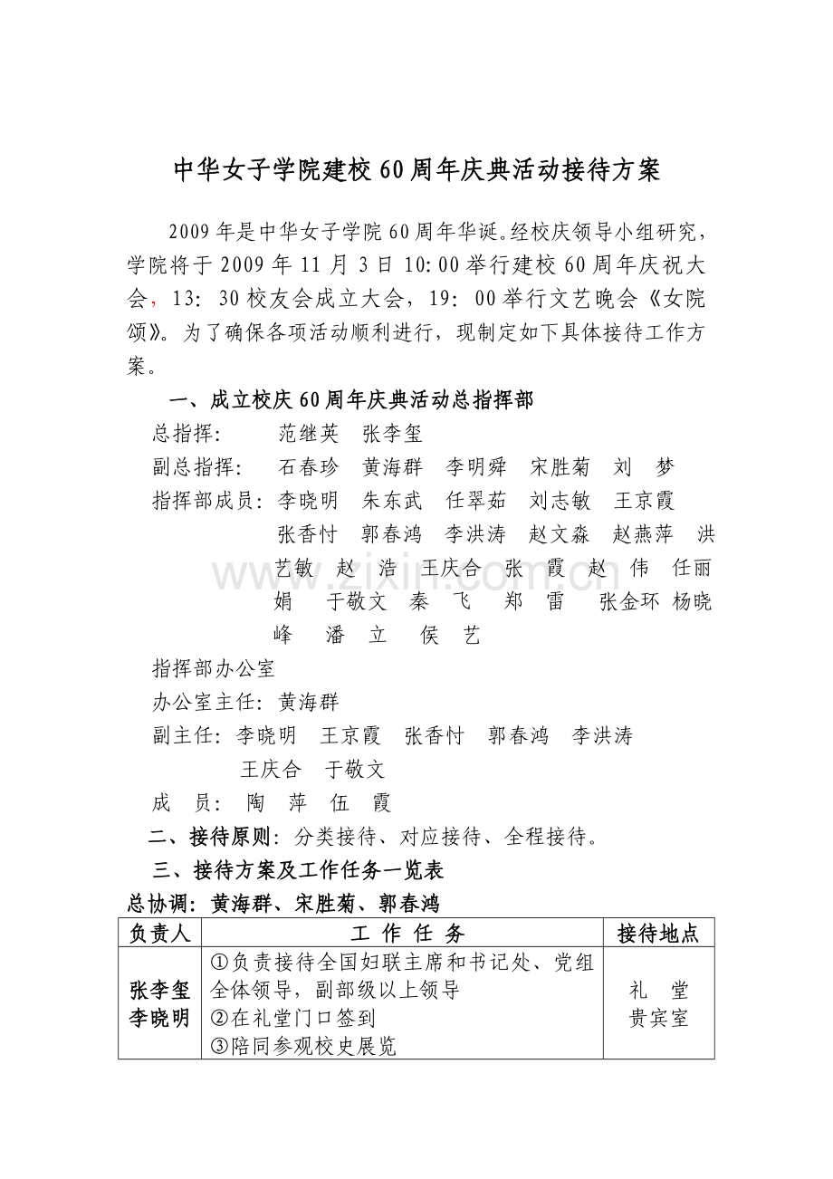 中华女子学院建校60周年庆典活动接待方案.doc_第1页