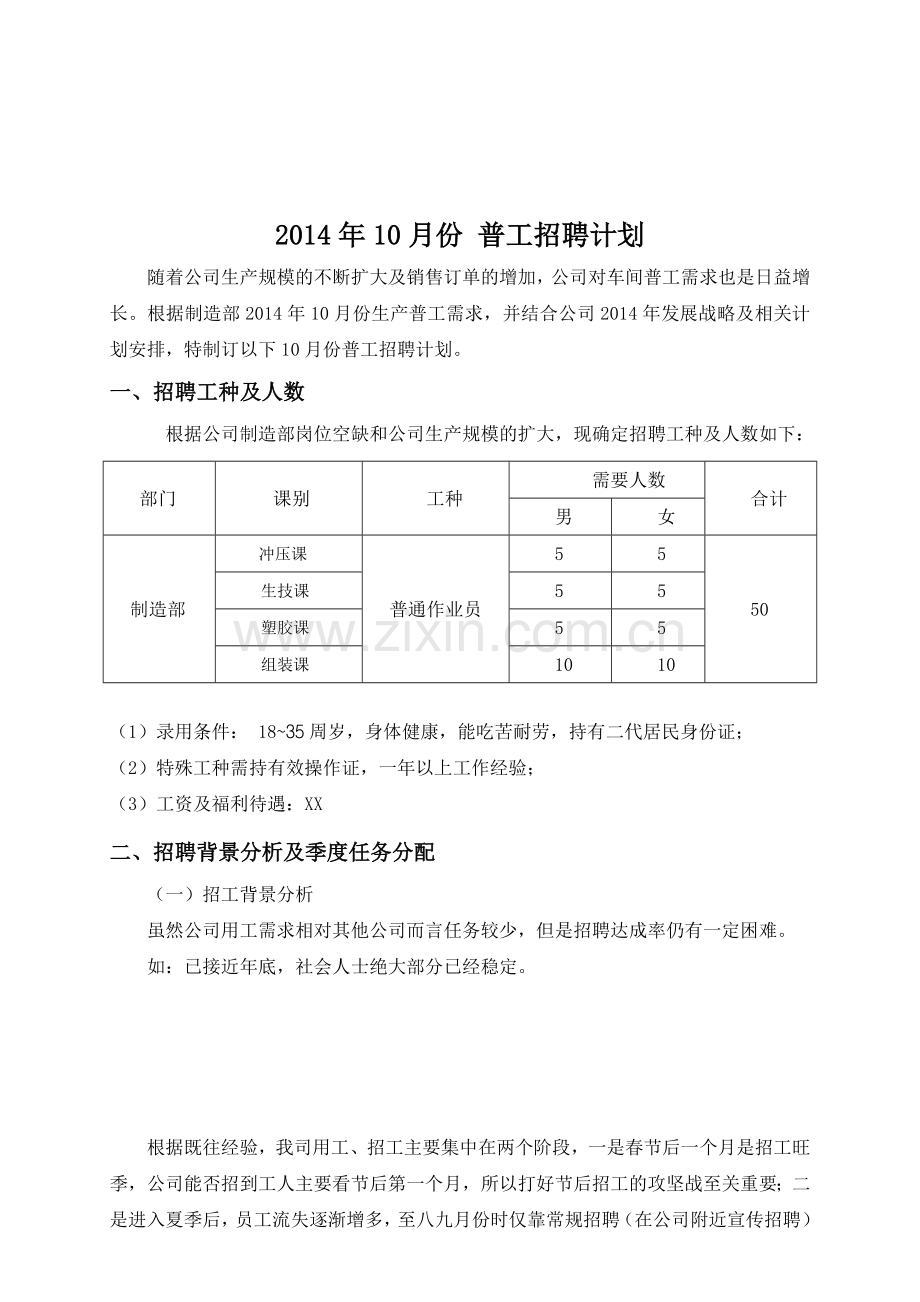 2014年普工招聘计划.doc_第1页