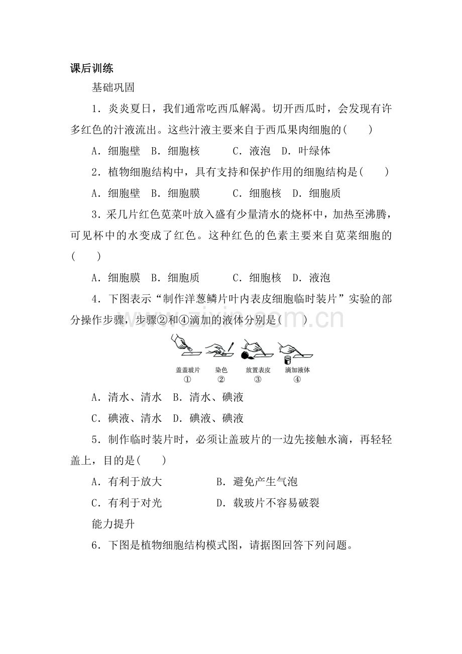 植物细胞课后训练.doc_第1页