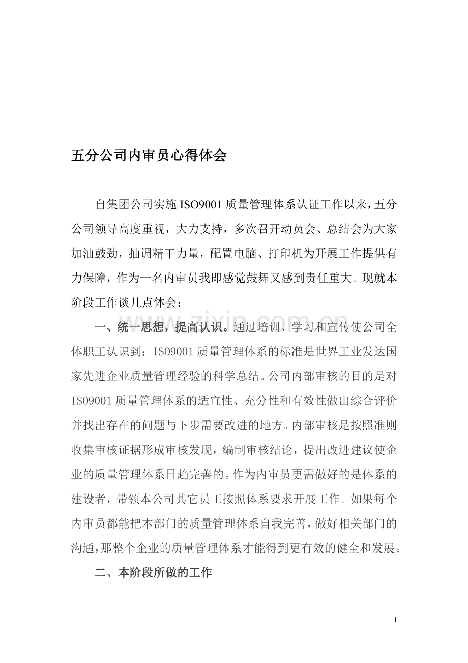 ISO9001内审员心得体会.doc_第1页