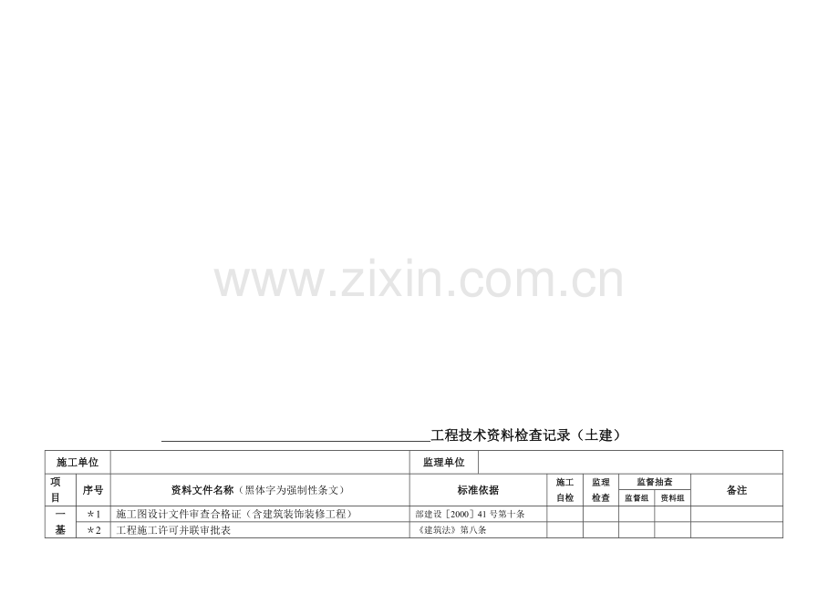 《工程技术资料检查记录》2011.11.doc_第1页