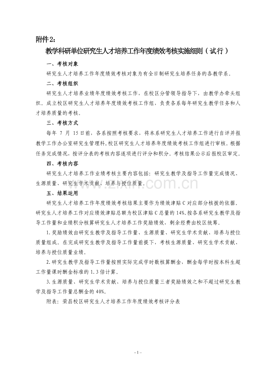 研究生人才培养年度绩效考核实施细则..doc_第1页