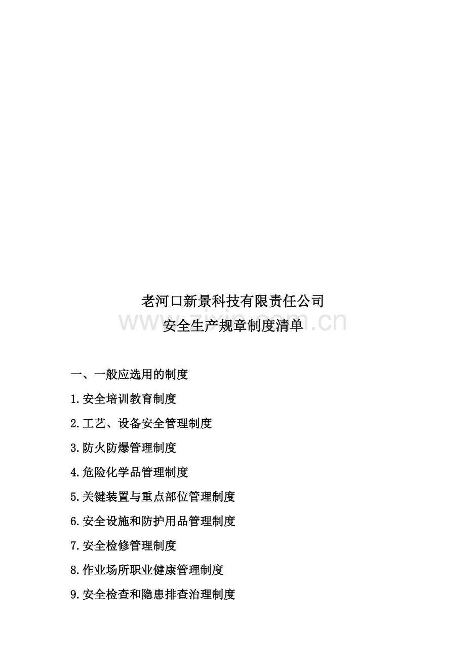 新景公司规章制度、操作规程清单.doc_第1页