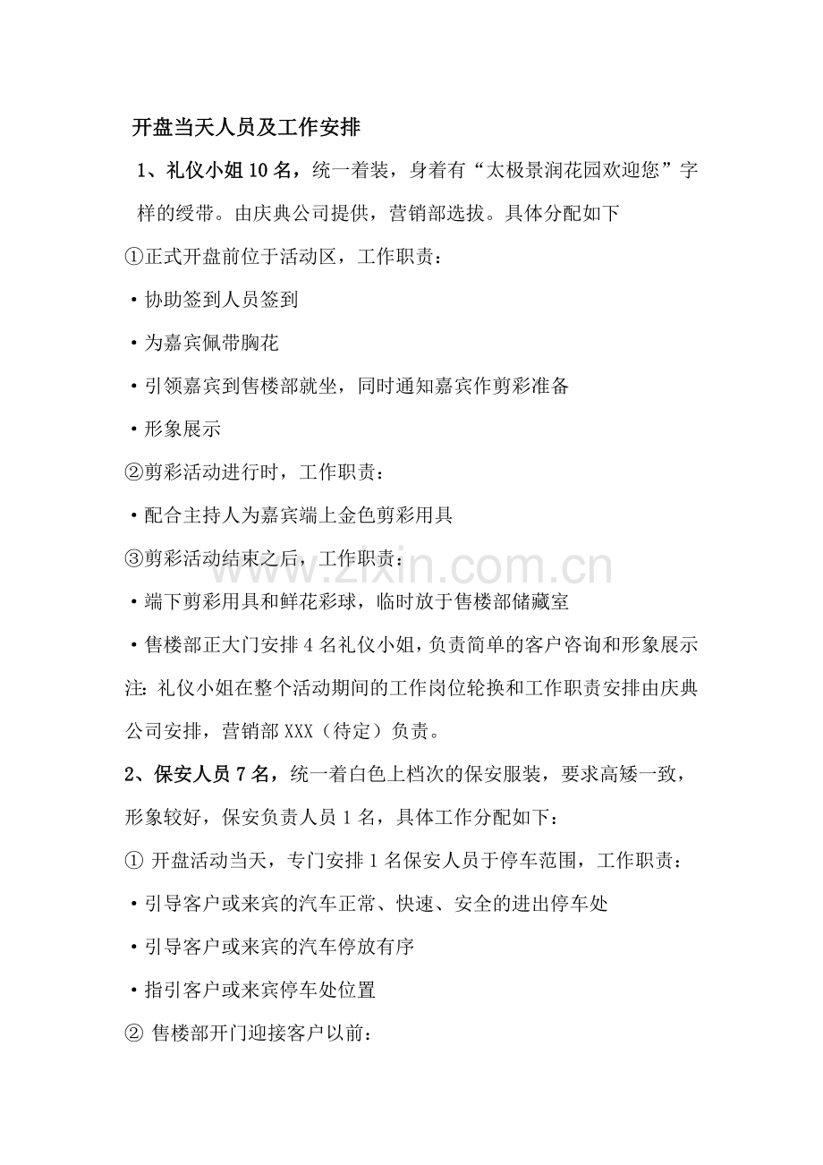 开盘当天人员及工作安排.doc_第1页
