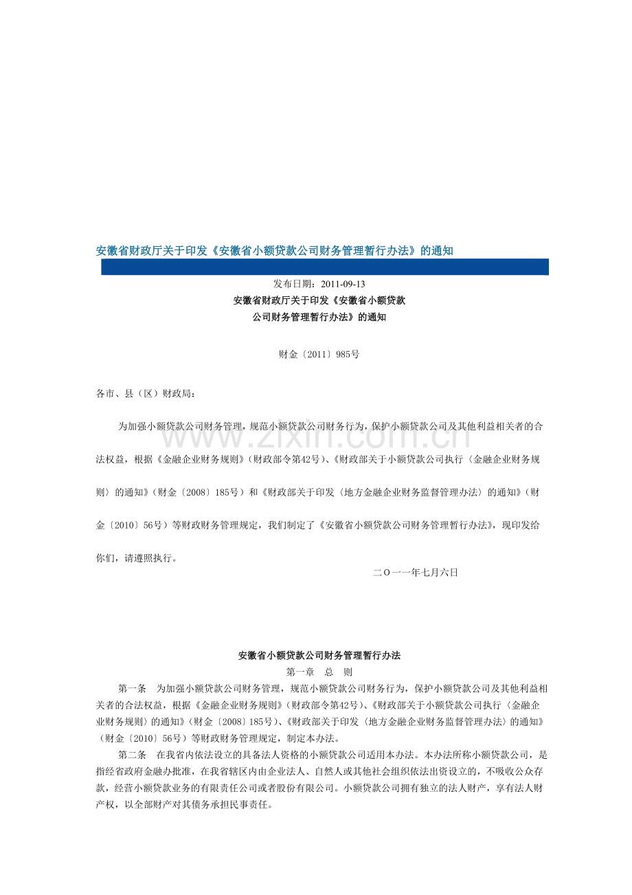 安徽省小额贷款公司财务管理暂行办法.doc_第1页